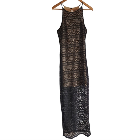 Avec‎ Black Lace Halter Maxi Dress Size L - Picture 1 of 4